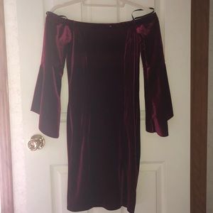 Papaya Maroon Velvet Dress w/ Bell Sleeves
